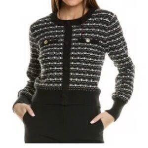 Ellen Tracy Black and White Knit Cardigan Sweater Gold Buttons NWOT L
